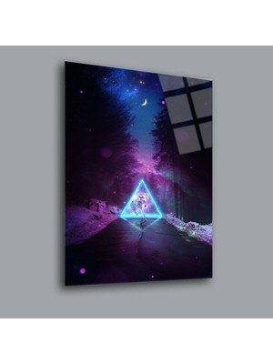 Glassual Art LED Işıklı Üçgen Içinde Astronot Uzay ve Bilim Cam Tablo PCT0060