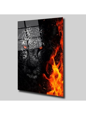 Glassual Art Ateş ve Jaguar Hayvanlar Alemi Cam Tablo PCT0263