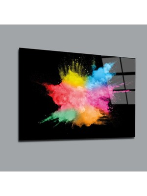 Siyah Fonda Renklerin Çarpışması Renk Cümbüşü Cam Tablo PCT0190