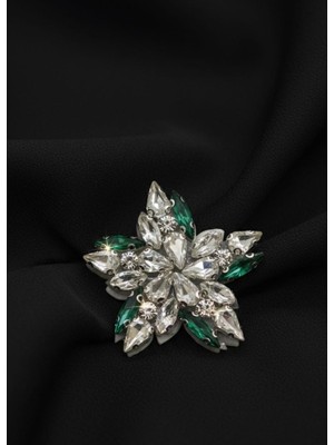 Barış Dizayn Bros Işıltılı Kristal Zümrüt Yapraklı Yıldız Broş