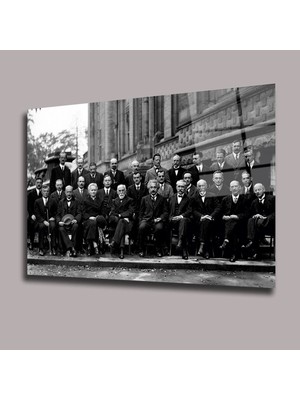 Glassual Art Solvay Konferansı 1927 Uzay ve Bilim Cam Tablo PCT0954