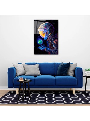 Glassual Art Dünyayı Elinde Tutan Astronot Uzay ve Bilim Cam Tablo PCT0424