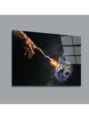 Glassual Art Dünyaya Ateş Yollayan El Uzay ve Bilim Cam Tablo PCT0109