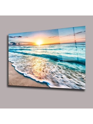 Glassual Art Deniz Kum Güneş Manzara Cam Tablo PCT0605