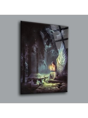 Glassual Art Mum Işığındaki Melek Kadın Karışık Cam Tablo PCT0044