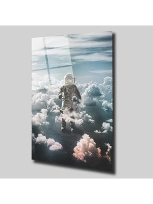 Glassual Art Bulutların Arasındaki Astronot Uzay ve Bilim Cam Tablo PCT0238