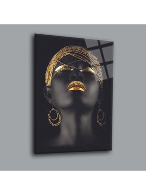 Gold Saçlı Afrikalı Kadın Cam Tablo PCT0012