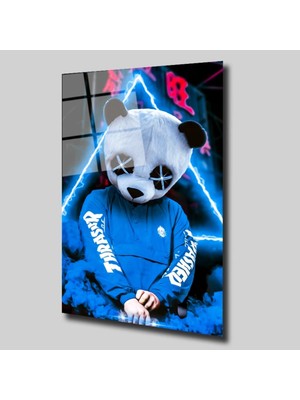 Glassual Art Mavili Panda Maskeli Adam Neon Cam Tablo PCT0310