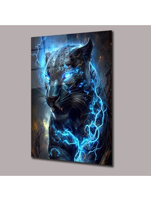 Glassual Art Sinirli Mavi Şimşekli Kaplan Hayvanlar Alemi Cam Tablo PCT0758