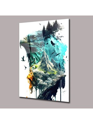 Glassual Art Kartal Dağ Yamaç Tasarımı Hayvanlar Alemi Cam Tablo PCT0801
