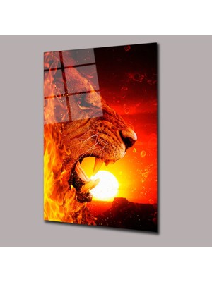 Glassual Art Alevli Kürkreyen Aslan Hayvanlar Alemi Cam Tablo PCT0759