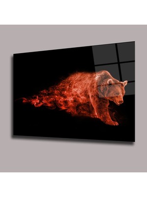 Glassual Art Kırmızı Alevli Ayı Hayvanlar Alemi Cam Tablo PCT0608