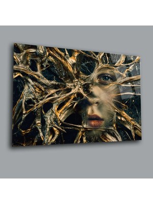 Yeşil Göz Ile Dallar Kadın Cam Tablo PCT0214