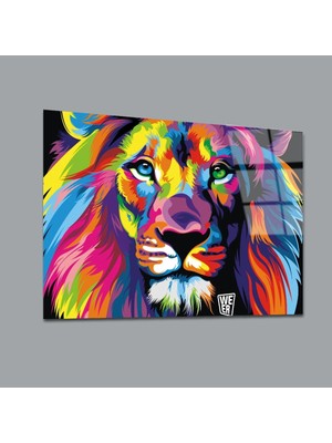 Glassual Art Renkli Aslan 2 Hayvanlar Alemi Cam Tablo PCT0175