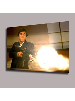 Glassual Art Tony Montana - Alpaçino Silah Sinema ve Ünlüler Cam Tablo PCT0941