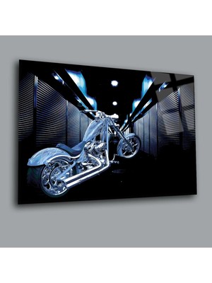 Glassual Art Blue Motorcycle Araba Cam Tablo PCT0227
