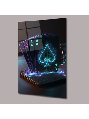 Mor Neon Işıklı As Dolar Cam Tablo PCT0873