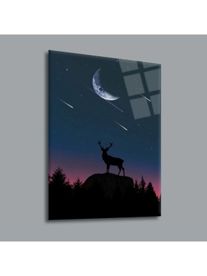 Glassual Art Gece ve Geyik Hayvanlar Alemi Cam Tablo PCT0070