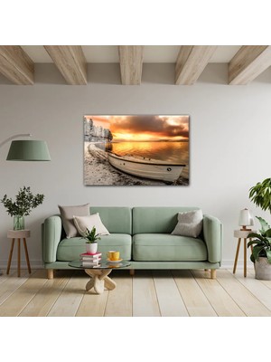 Glassual Art Sahil Kenarında Ki Kayık Manzara Cam Tablo PCT0419
