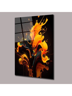 Sarı Boyalı Yaprak Deseni Renk Cümbüşü Cam Tablo PCT0674