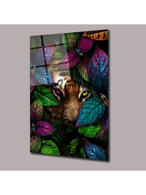 Yapraklara Gizlenen Kaplan Hayvanlar Alemi Cam Tablo PCT0686