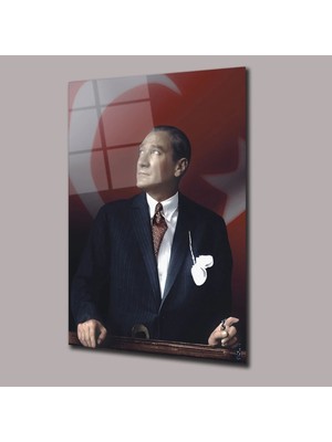 Glassual Art Bayrak ve Atatürk Atatürk ve Türkiye Cam Tablo PCT0497