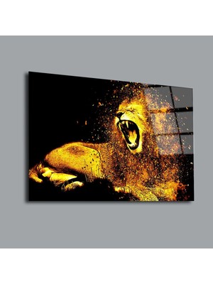 Glassual Art Siyah-Gold Aslan Hayvanlar Alemi Cam Tablo PCT0096