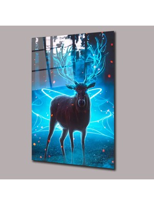 Glassual Art Mavi Şimsekli Geyik Hayvanlar Alemi Cam Tablo PCT0775