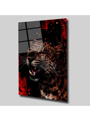 Kırmızı Detaylı Jaguar Hayvanlar Alemi Cam Tablo PCT0329