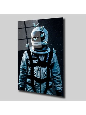 Glassual Art Kelebek Konan Astronot Uzay ve Bilim Cam Tablo PCT0241