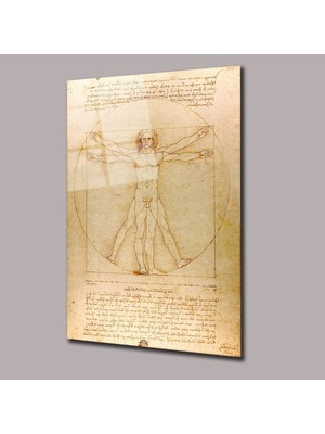 Glassual Art Vitruvius Adamı Leonardo Da Vinci Başyapıtlar Cam Tablo PCT0557