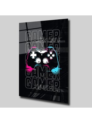 Glassual Art Konsol Kolu ve Gamer Yazılı Karışık Cam Tablo PCT0342