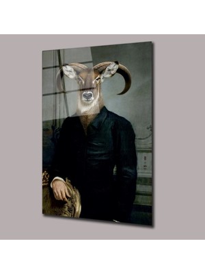 Glassual Art Gömlekli Entel Koç Hayvanlar Alemi Cam Tablo PCT0597