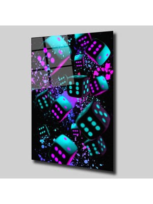 Glassual Art Mor-Turkuaz Zar Dolar Cam Tablo PCT0324