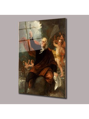 Glassual Art Benjamin Franklin Drawing Electricity From The Sky - Uçurtma Deneyi Uzay ve Bilim Cam Tablo PCT0950