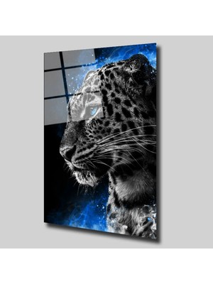 Glassual Art Mavi-Siyah Jaguar Hayvanlar Alemi Cam Tablo PCT0250