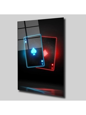 Glassual Art Mavi-Kırmızı Iskambil Kağıdı Dolar Cam Tablo PCT0336