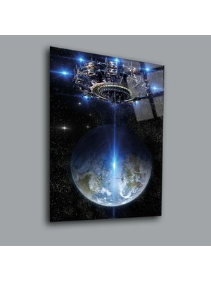 Glassual Art Dünya ve Yıldızlar Uzay ve Bilim Cam Tablo PCT0002