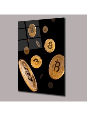 Glassual Art Uçuşan Bitcion Logo Dolar Cam Tablo PCT0836
