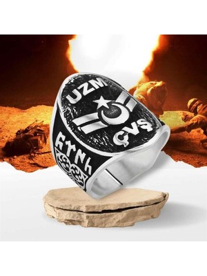 Takılingo 925 Ayar Gümüş Uzman Çavuş Rütbeli Askeri Ayarlanabilir Zihgir Erkek Yüzük