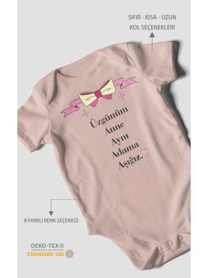 Morivo Kids Üzgünüm Anne Aynı Adama Aşığız Baskılı Bebek Zıbını – Çıtçıtlı Body | %100 Pamuk Kısa Kol