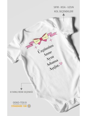 Morivo Kids Üzgünüm Anne Aynı Adama Aşığız Baskılı Bebek Zıbını – Çıtçıtlı Body | %100 Pamuk Kısa Kol