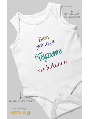 Morivo Kids Beni Yavaşça Teyzeme Ver Bakalım Baskılı Bebek Zıbını – Çıtçıtlı Body | %100 Pamuk Sıfır Kol