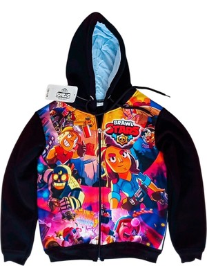  brawl stars çocuk kapüşonlu polarlı fermuarlı sweatshirt 3d baskılı oyun karakterli