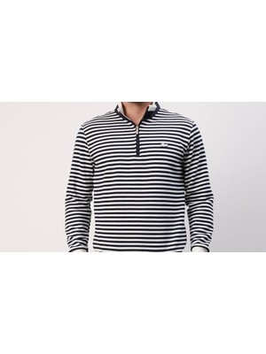 Lacoste Fermuar Yaka Beyaz  Lacivert  Çizgili Regular Fit Beyaz  Logo