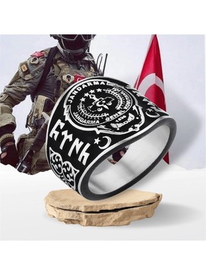 Takılingo 925 Ayar Gümüş Jandarma Logolu Askeri Erkek Yüzük