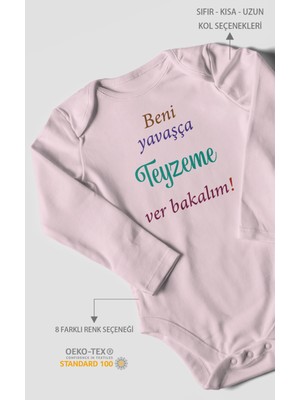 Morivo Kids Beni Yavaşça Teyzeme Ver Bakalım Baskılı Bebek Zıbını – Çıtçıtlı Body | %100 Pamuk Uzun Kol