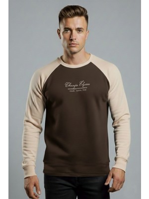 Deepsea Erkek Kahve Fitilli Şardonlu Sweatshirt - Pamuklu, Likralı, Rahat Kalıp Sweatshirt 2601510