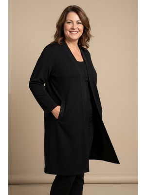 Laden Triko Orta Kalın Çelik Örgü Battal Mevsimlik Büyük Beden Anne Uzun Siyah Hırka