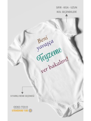 Morivo Kids Beni Yavaşça Teyzeme Ver Bakalım Baskılı Bebek Zıbını – Çıtçıtlı Body | %100 Pamuk Kısa Kol